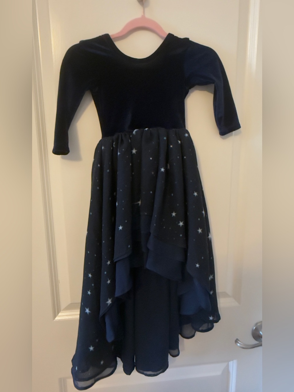 2T Pleiades Blue Velvet and Chiffon Star Print High-Low Dress